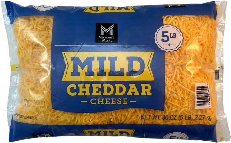 Standard Shredded Mild Yellow Cheddar Cheese 5 lbs.