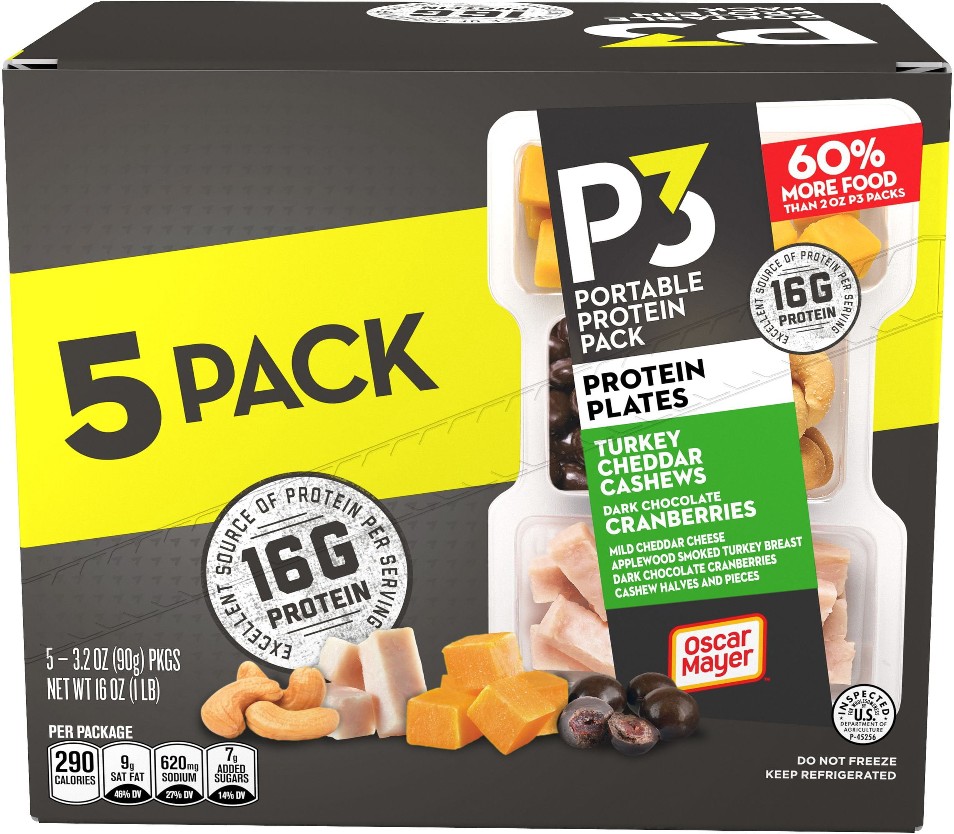P3 Portable Protein Snack Plate with Turkey, Cheddar Cheese, Cashews & Dark Chocolate Cranberries, 3.2 oz. ea., 5 ct.