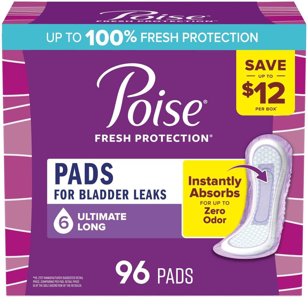 Incontinence Pads, 6 Drop Ultimate Absorbency, 96 ct.