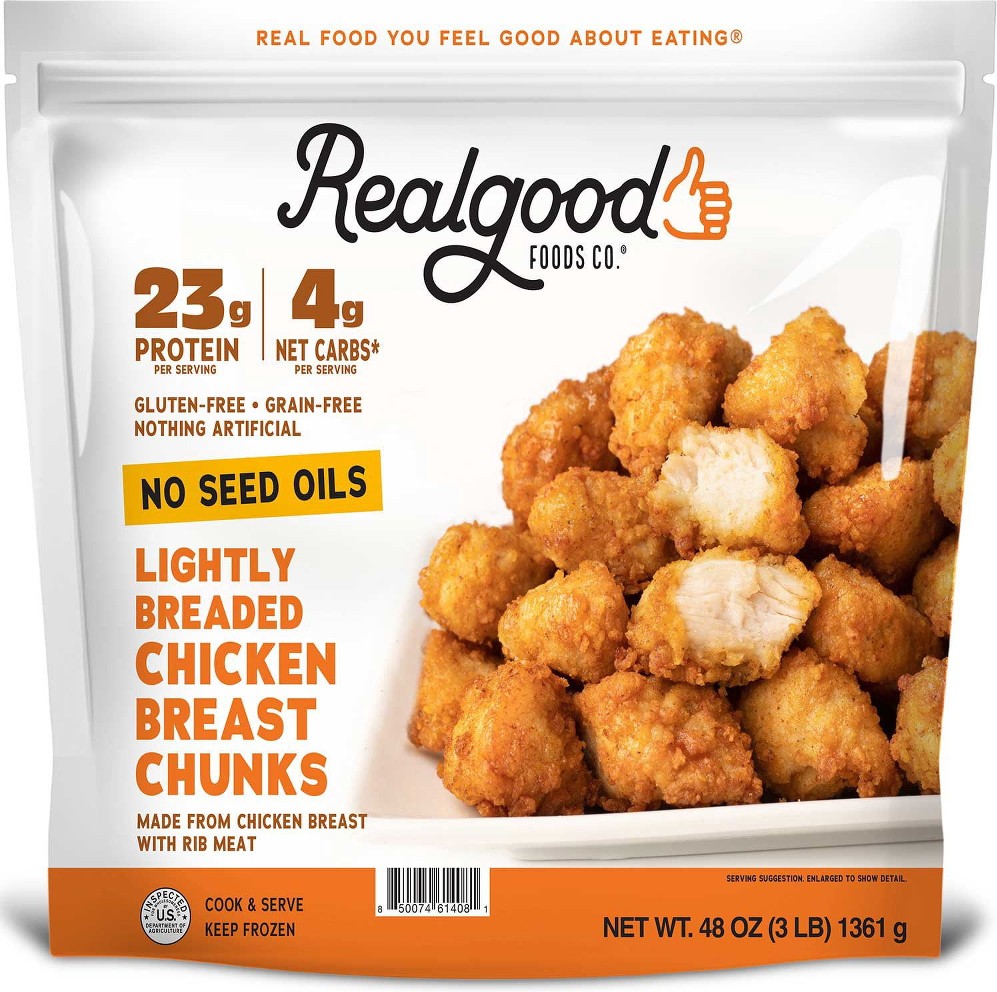 Real Good Foods Lightly Breaded Chicken Breast Chunks, Frozen, 3 lbs.