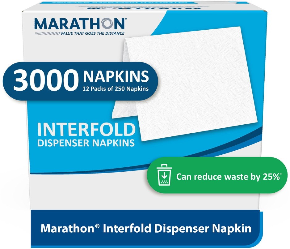 Interfold 1-Ply White Dispenser Napkins 12 pks., 250 napkins/pk.