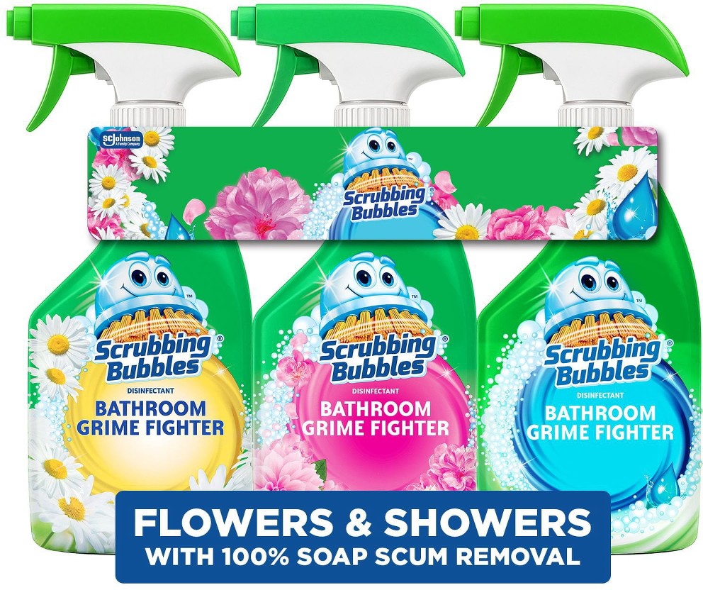 Flowers & Showers, Bathroom Grime Fighter Spray, Rainshower, Petal Paradise, and Floral Fusion, 32 oz., 3 pk.