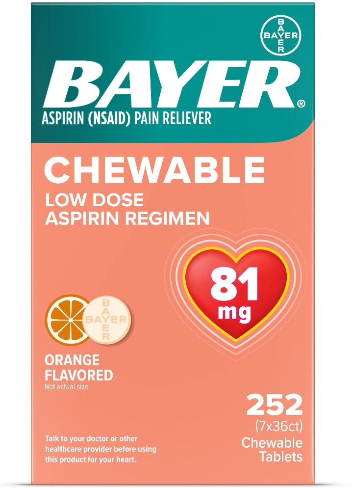 Chewable Aspirin Regimen Low Dose Pain Reliever Tablets, 81mg, Orange, 252 ct.