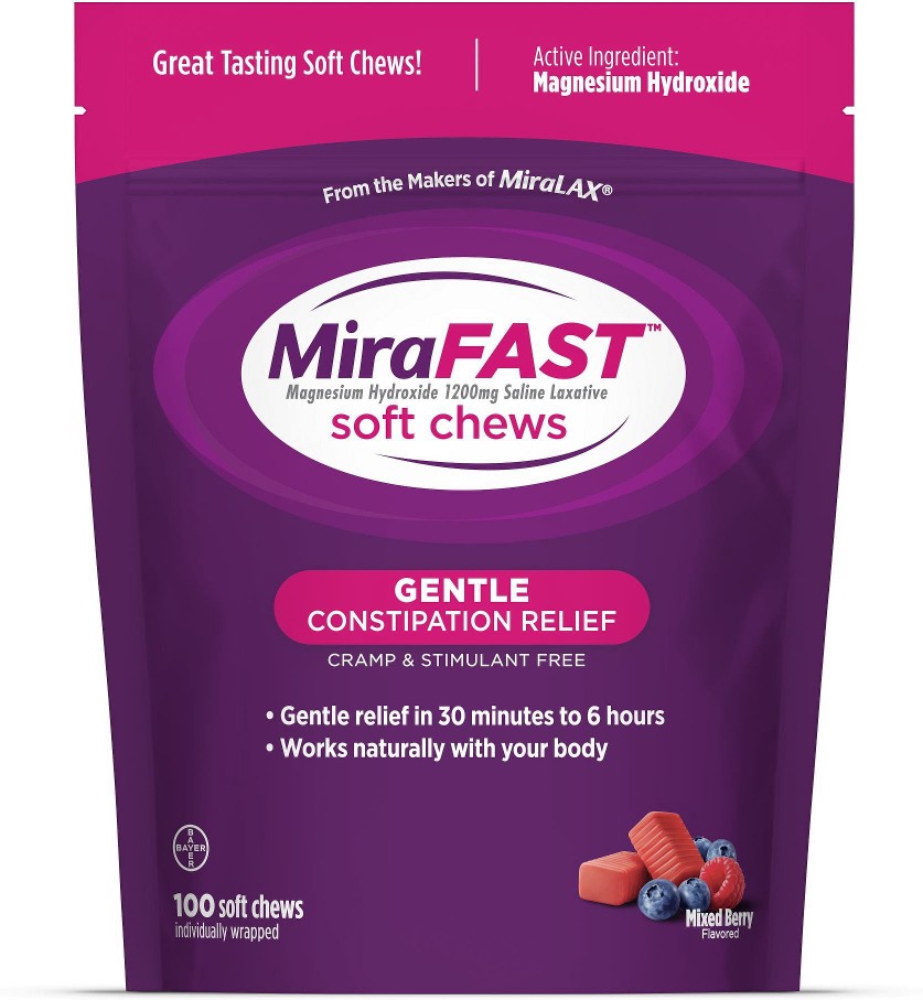 Soft Chews, Gentle Constipation Relief for Kids & Adults, Mixed Berry Flavor, 100 ct.