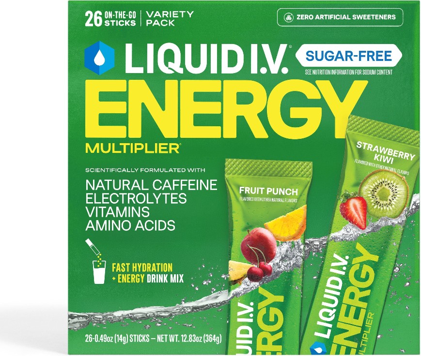 Sugar-Free Hydration + Energy Electrolyte Powder Drink Mix, Fruit Punch & Strawberry Kiwi Variety Pack, 26 pk.