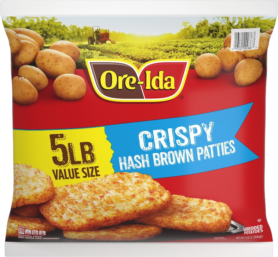 Crispy Hash Brown Patties, Shredded Potatoes, Frozen, 5 lb.