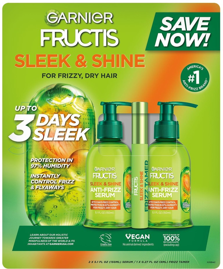 Fructis Sleek & Shine Kit, 2 Anti- Frizz Serums & Frizz Tamer