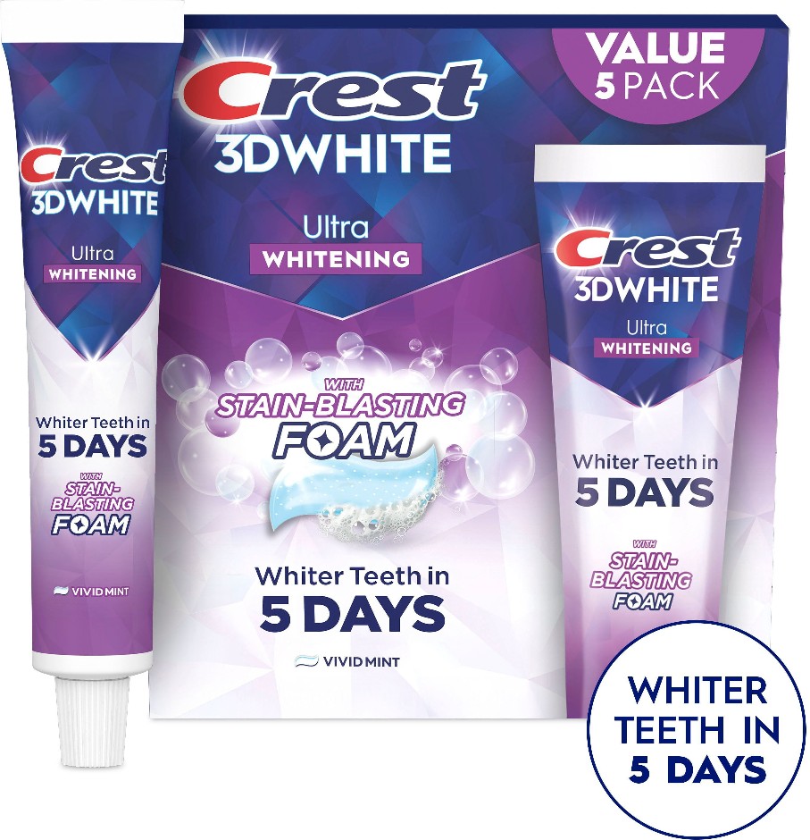 3D White Vivid Mint Ultra Whitening Toothpaste, 5.2 oz., 5 pk.