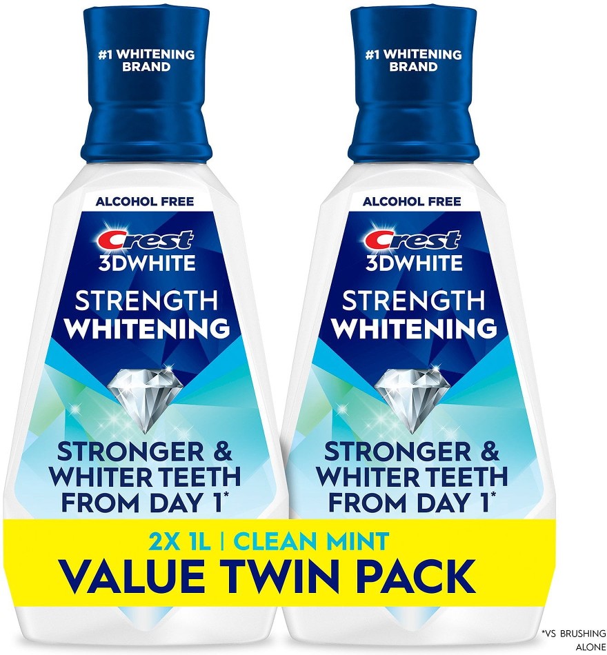 3D White Strength Whitening Mouthwash, Clean Mint, 32 fl. oz., 2 pk.
