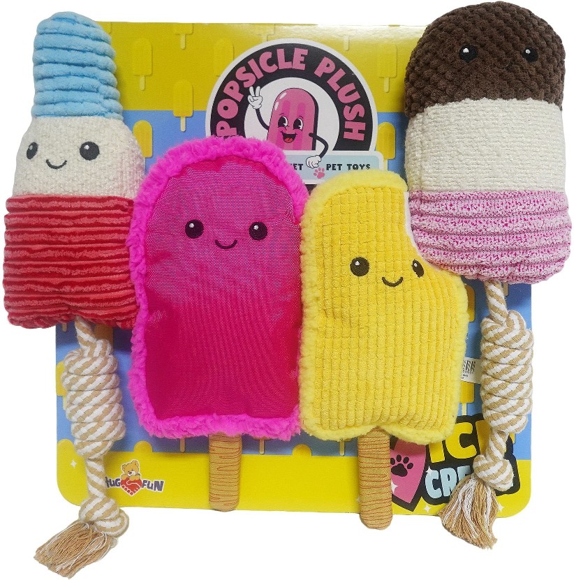 Popsicle Plush Dog Toy, Multi-Pack, 4-Piece Set
