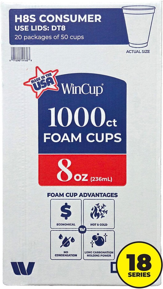 Foam Drink Cups 18 series, White, 8 oz., 1000 ct.