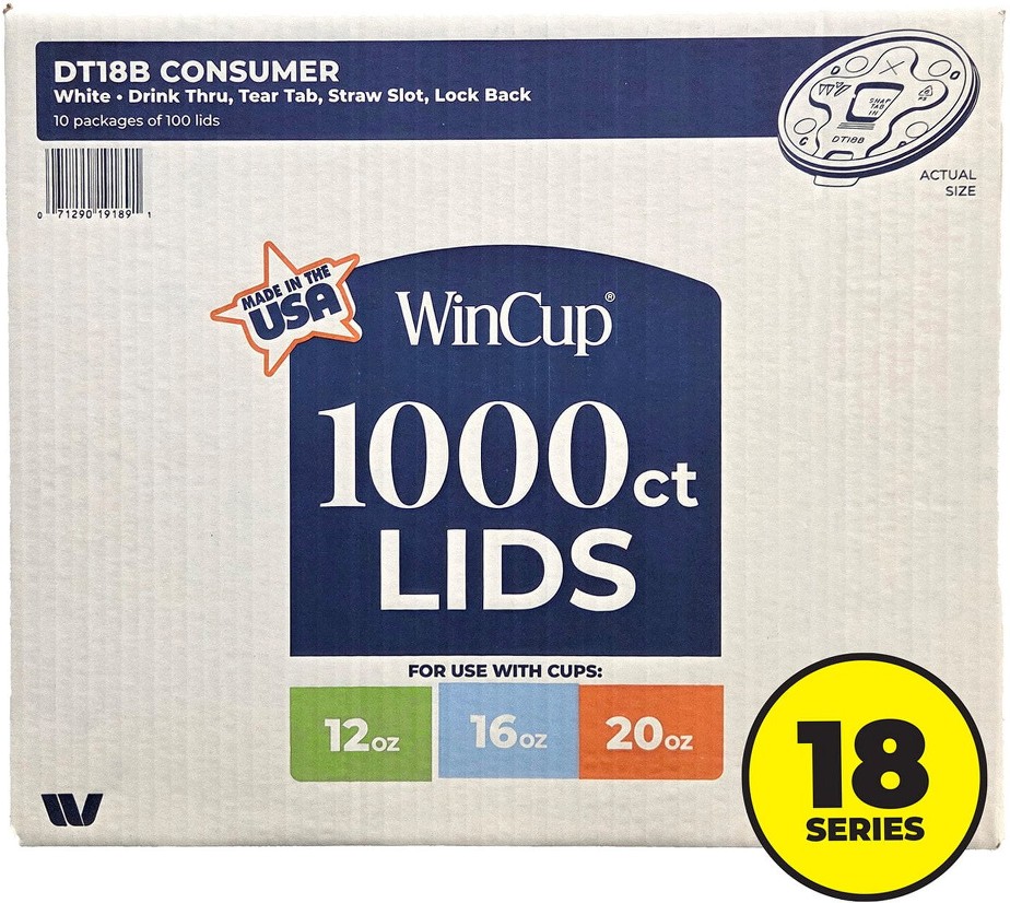 Lids with Drink Thru Tear Back and Straw Slot 18 Series, White, 12-20 oz., 1000 ct.