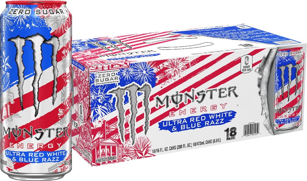 Energy Ultra, Sugar Free Energy Drink, Red White & Blue Razz, 16 fl. oz., 18 pk.