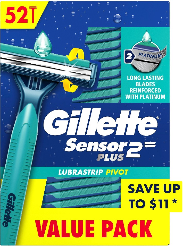 Sensor2 Plus Lubrastrip Pivoting Head Disposable Razors, 52 ct.