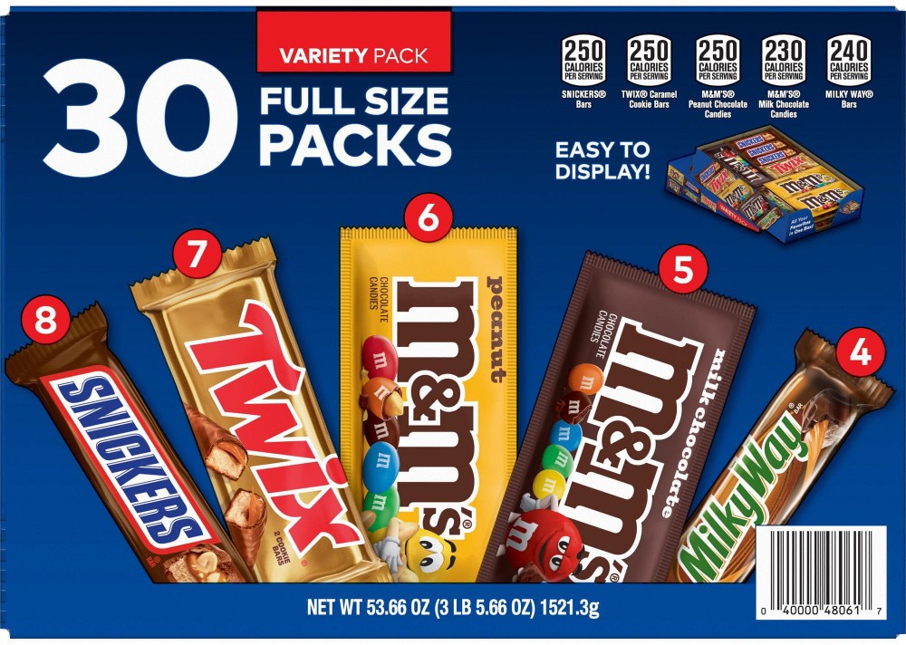 Chocolate Candy Bars, Variety Pack, Full Size, 30 pk.