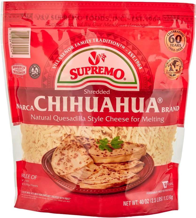 Queso Chihuahua Shredded Quesadilla Cheese 2.5 lbs.