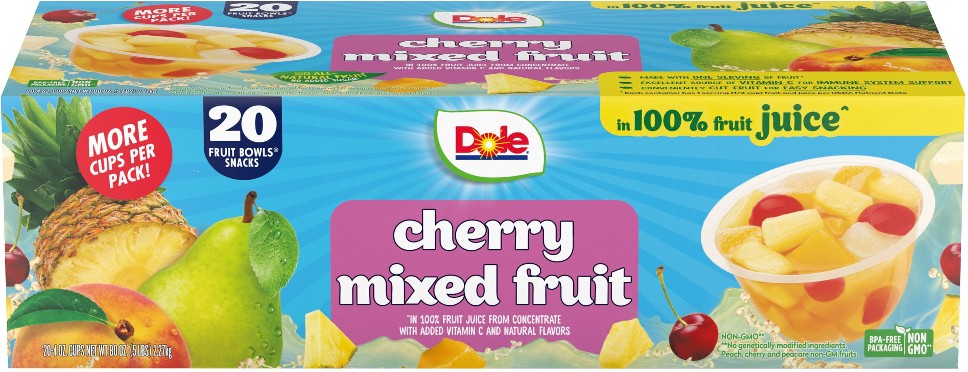 Fruit Bowls Cherry Mixed Fruit in 100% Juice 4 oz., 20 pk.
