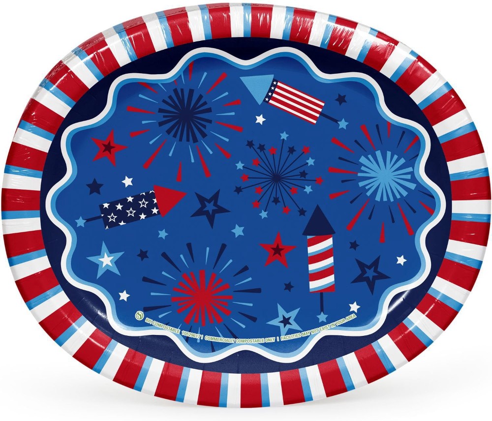 Patriotic Oval Paper Plates, 10" x 12", 50 ct.
