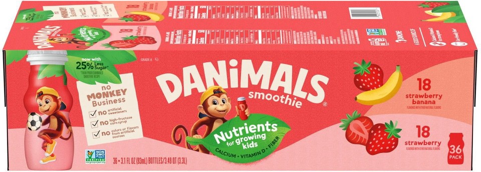 Danimals Smoothies Variety Pack, Strawberry 3.1 fl. oz., 36 ct