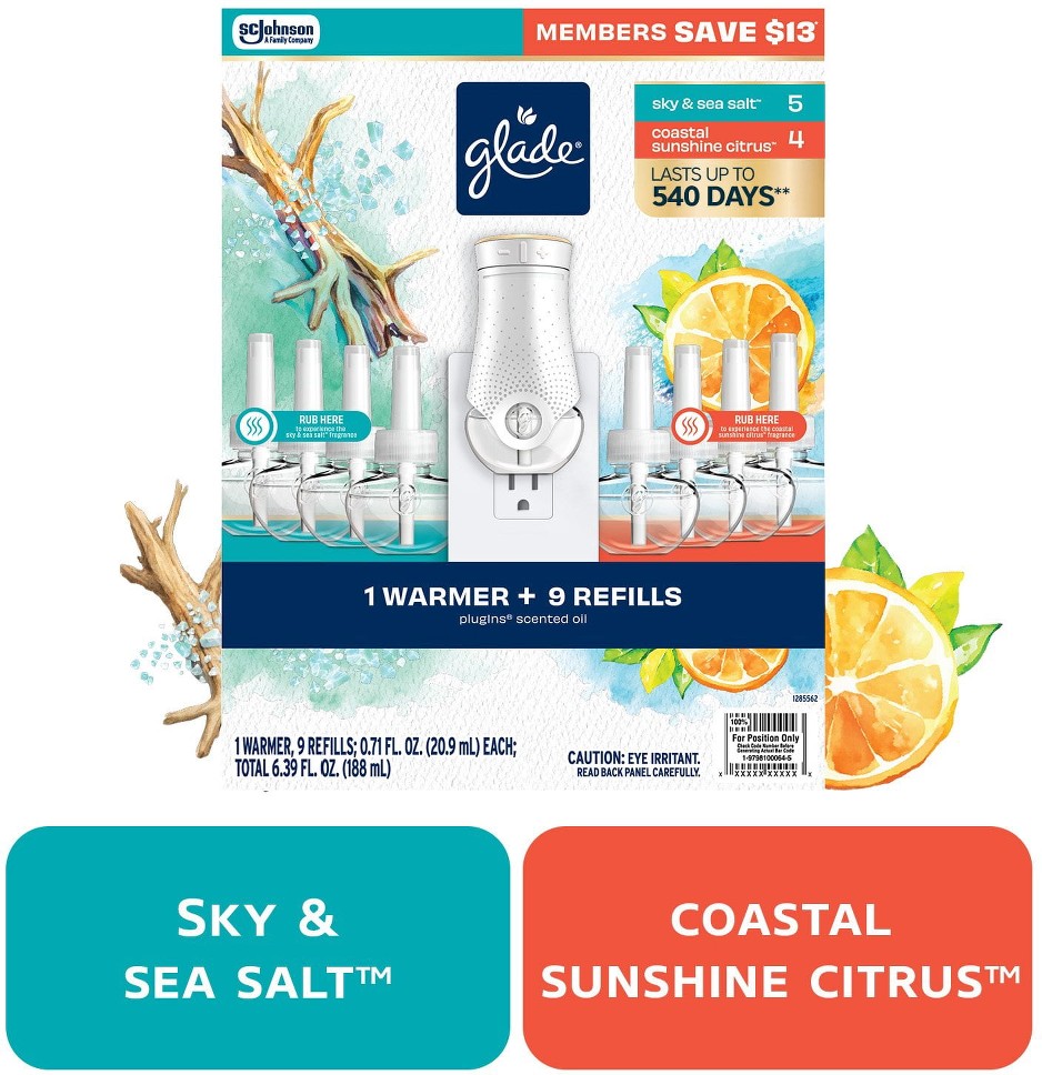 PlugIns Scented Oil, Coastal Citrus Sunshine with Sky & Sea Salt, 1 warmer + 9 refills
