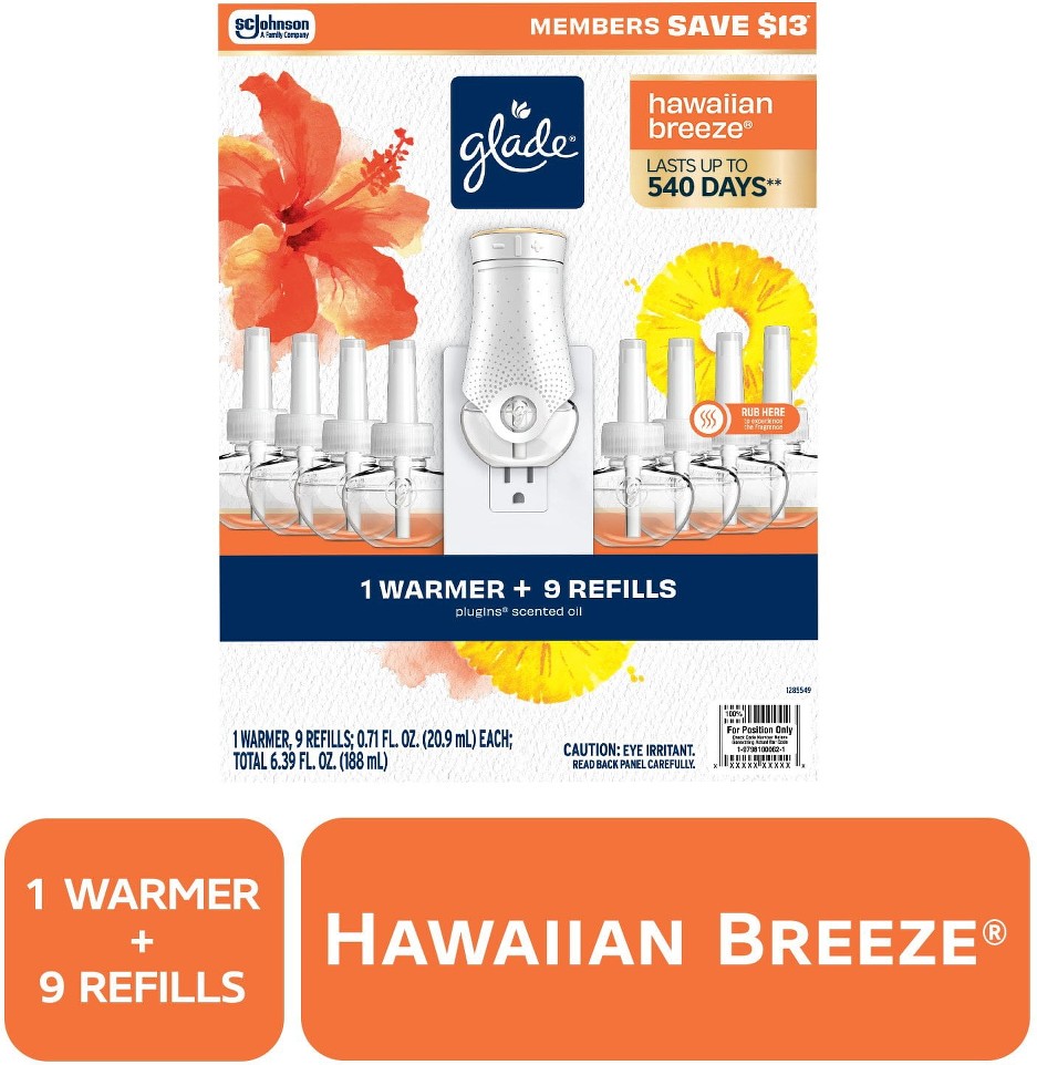 PlugIns Scented Oil, Hawaiian Breeze, 1 warmer + 9 refills