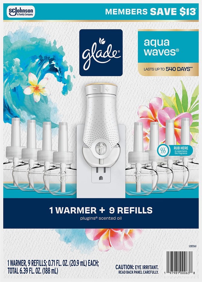 PlugIns Scented Oil, Aqua Waves, 1 warmer + 9 refills