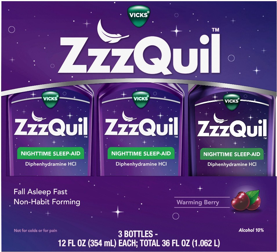 ZzzQuil Nighttime Sleep-Aid Liquid, Berry, 12 fl. oz., 3 pk.