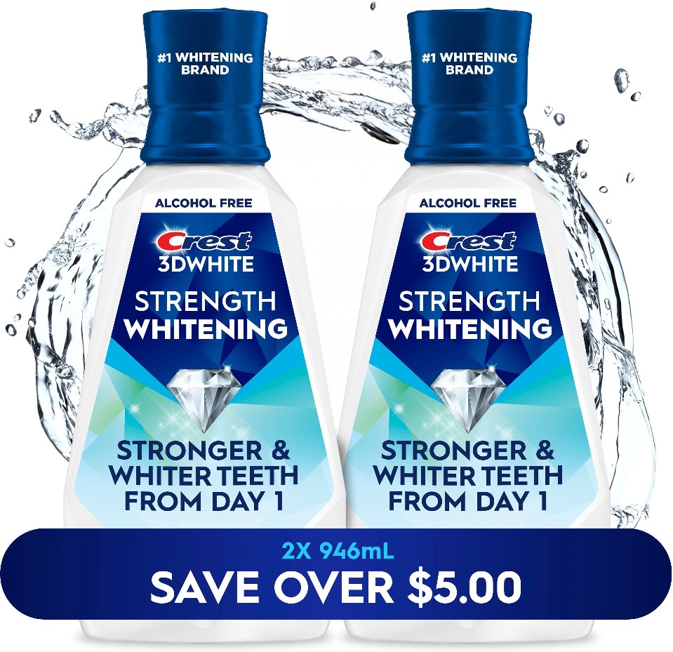 3D White Strength Whitening Mouthwash, Clean Mint, 32 fl. oz., 2 pk.