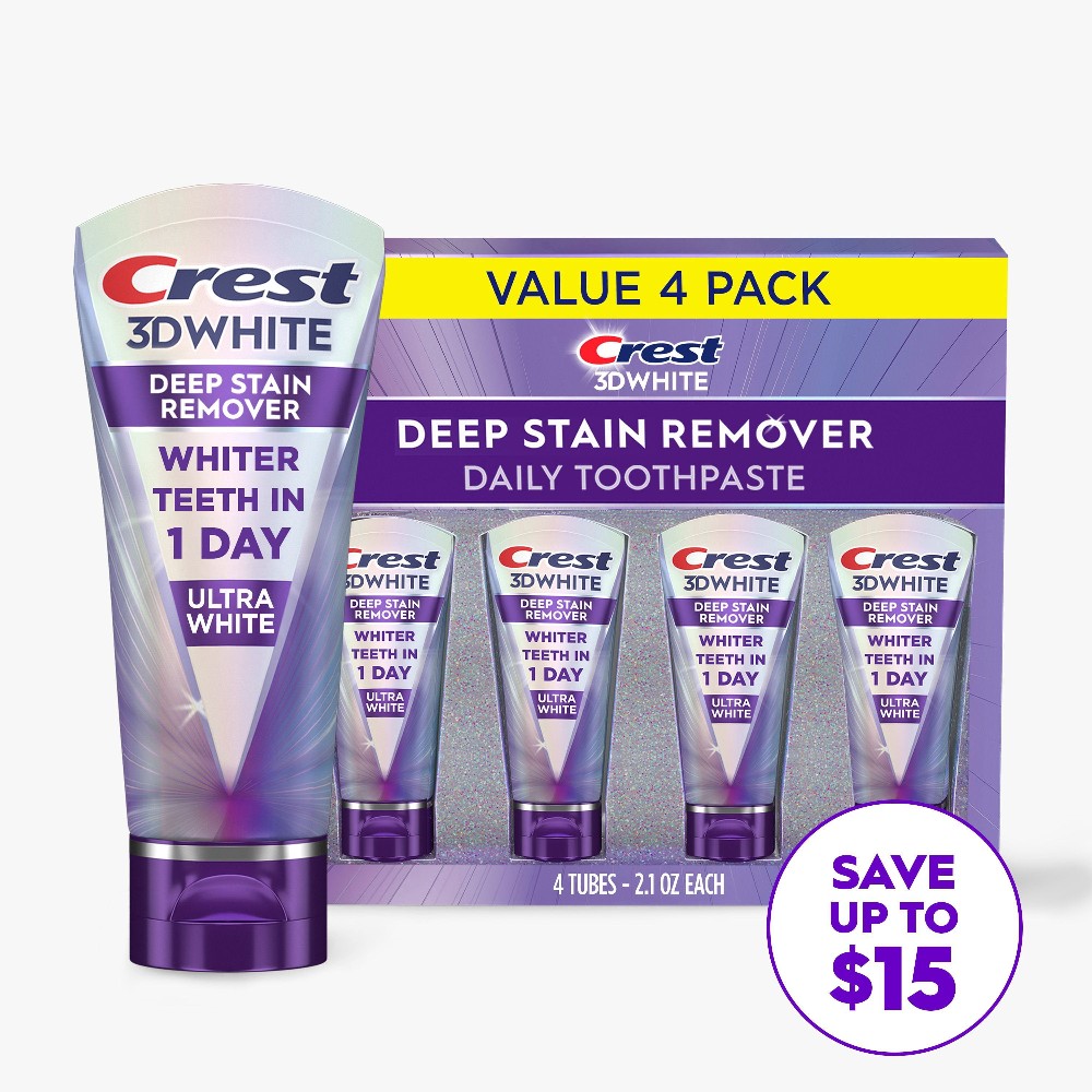 3DWhite Brilliance Deep Stain Remover Toothpaste, 2.1 oz., 4 pk.