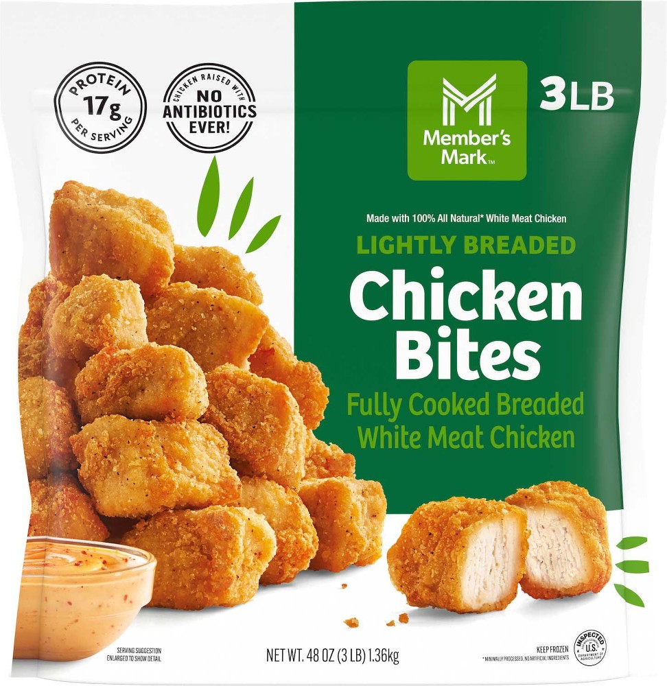 Fully Cooked Lightly Breaded Chicken Breast Bites, Frozen, 3 lbs.