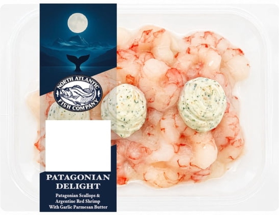 Patagonian Delight Argentine Sea Scallops and Red Argentine Shrimp with Garlic Parmesan Butter, priced per pound