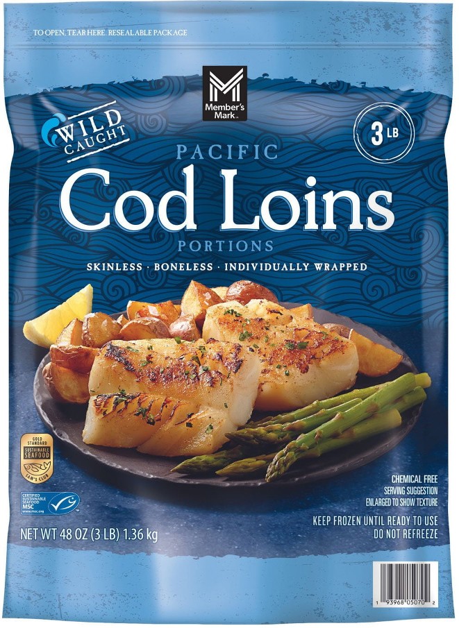 Wild Caught Skinless and Boneless Pacific Cod Loins, Frozen, 3 lbs.