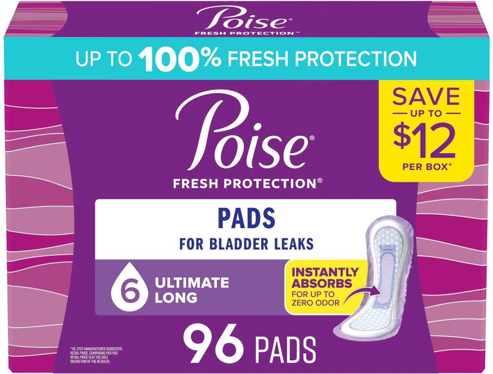 Incontinence Pads, 6 Drop Ultimate Absorbency, 96 ct.