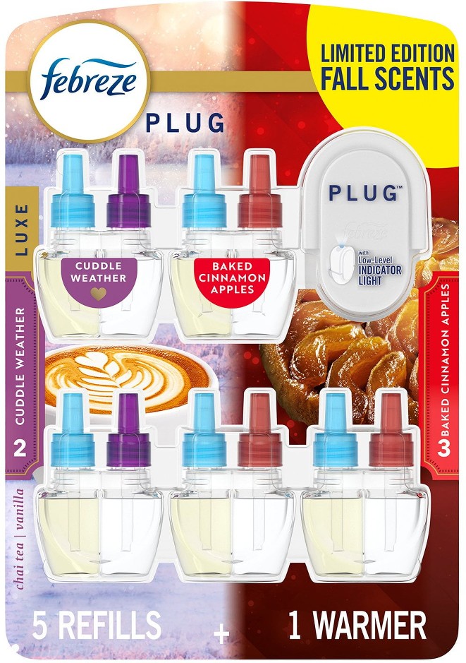 PLUG Air Freshener, Baked Cinnamon Apples & Cuddle Weather, 1 Warmer + 5 Refills, 4.35 fl. oz.