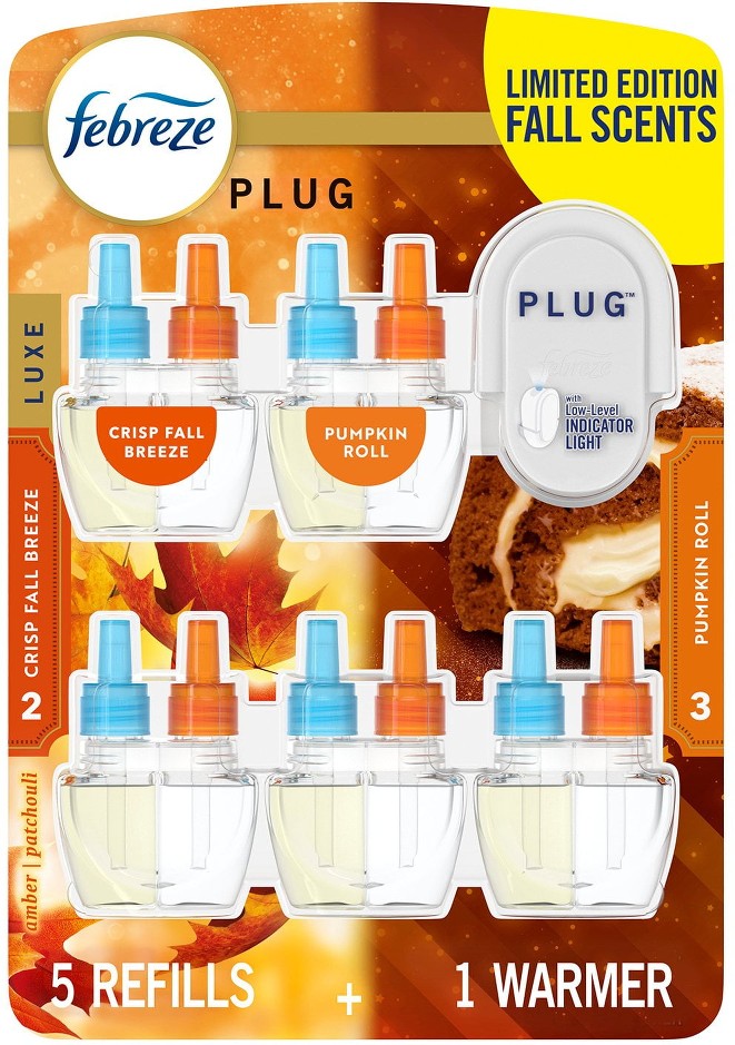 PLUG Air Freshener, Pumpkin Roll & Crisp Fall Breeze, 1 Warmer + 5 Refills, 4.35 fl. oz.