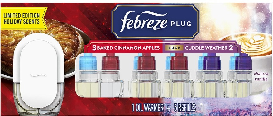 PLUG Air Freshener, Baked Cinnamon Apples and Cuddle Weather Holiday Scents, 1 Warmer + 5 Refills, 4.35 fl. oz.