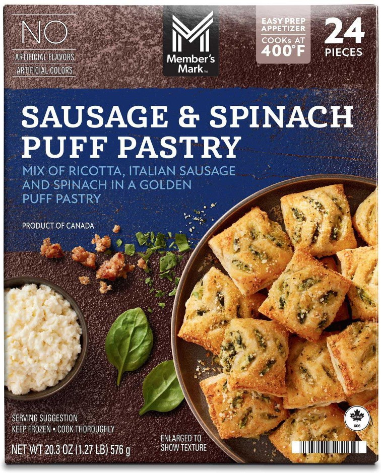 Sausage & Spinach Puff Pastry, Frozen, 24 ct.