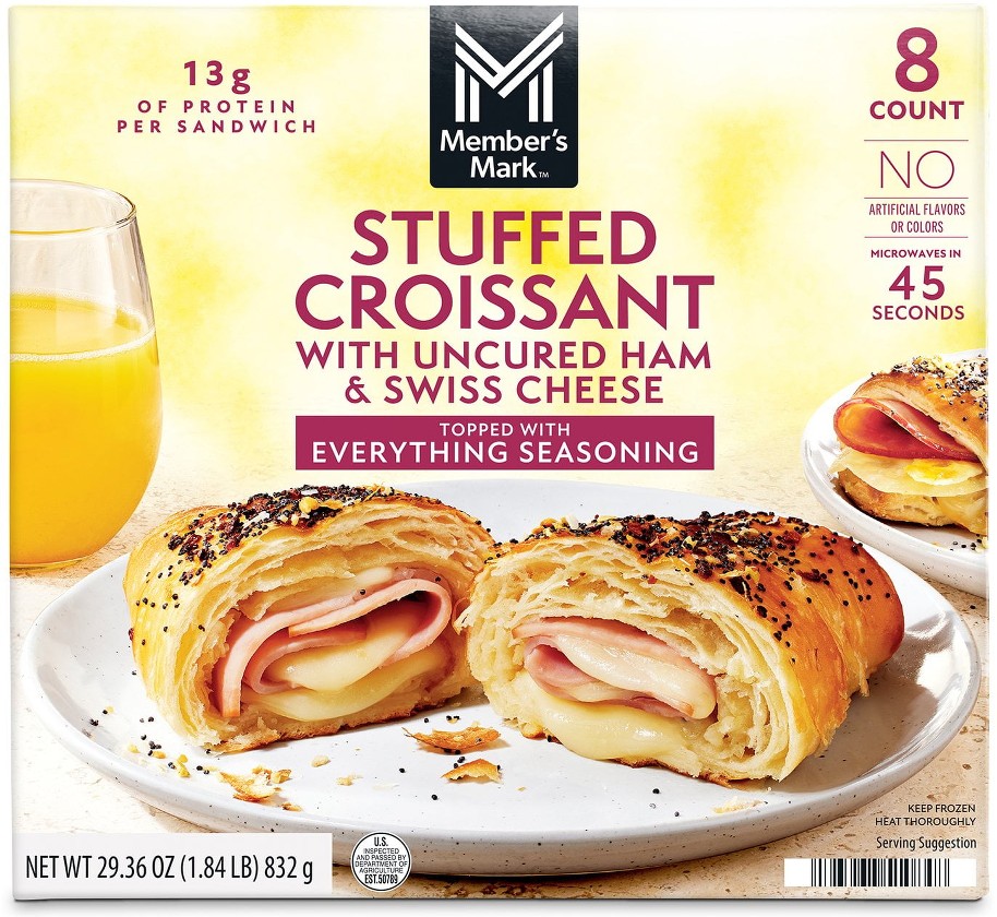 Uncured Ham & Swiss Cheese Croissant with Seasoning, Frozen, 8 ct.
