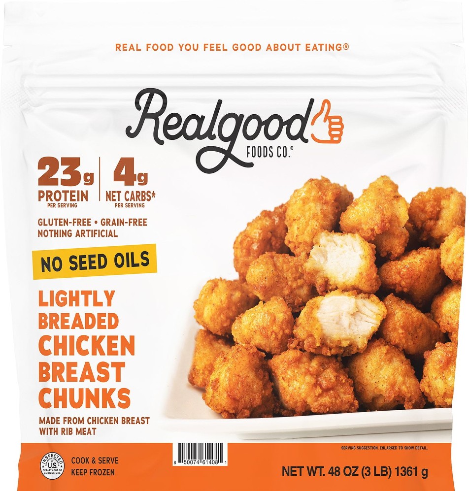 Real Good Foods Lightly Breaded Chicken Breast Chunks, Frozen, 3 lbs.