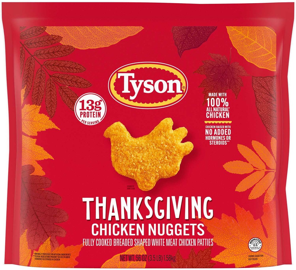 Thanksgiving Turkey-Shaped Fully-Cooked Chicken Nuggets, Frozen, 56 oz.