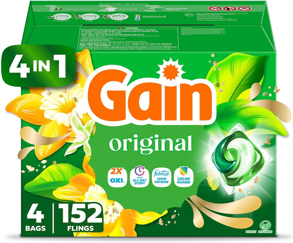Flings 4 in 1 Laundry Detergent Pacs, Original Scent, 152 ct.