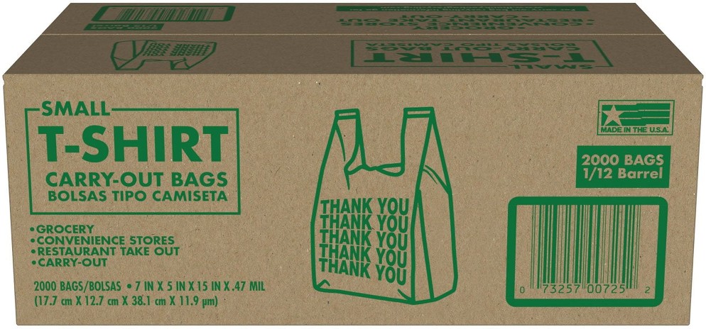 Small T-Shirt Carry-Out Bags, 7" x 5" x 15" (2000 ct.)