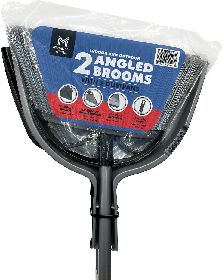 Heavy Duty Broom and Dustpan Set, 13" Indoor and 15" Outdoor Brooms, 2 Dustpans, 4 piece set