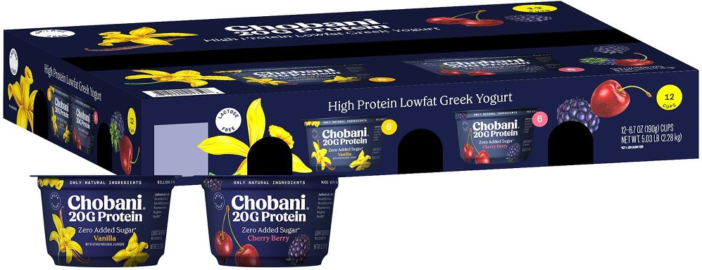 20G Protein Low Fat Greek Yogurt Cups Variety Pack, 6.7 oz., 12ct.