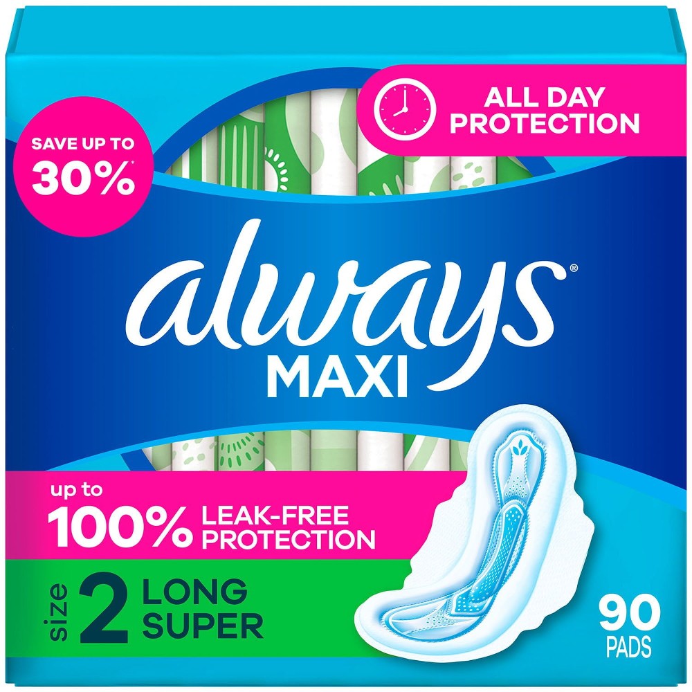 Maxi Long Super Pads, Unscented, Size 2, 90 ct.