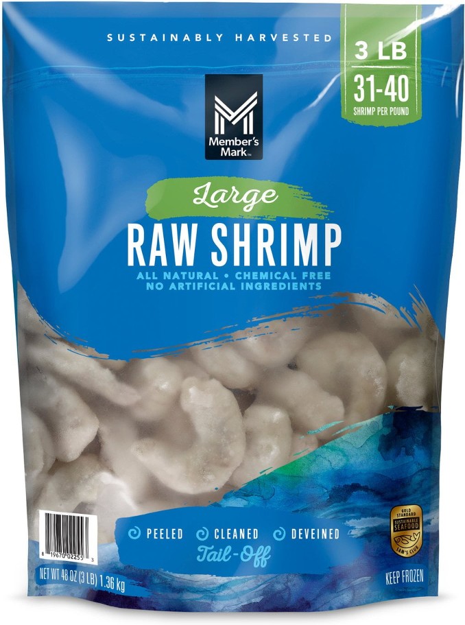Farm Raised Large Raw Shrimp, Frozen, 31-40 ct. per pound, 3 lbs.