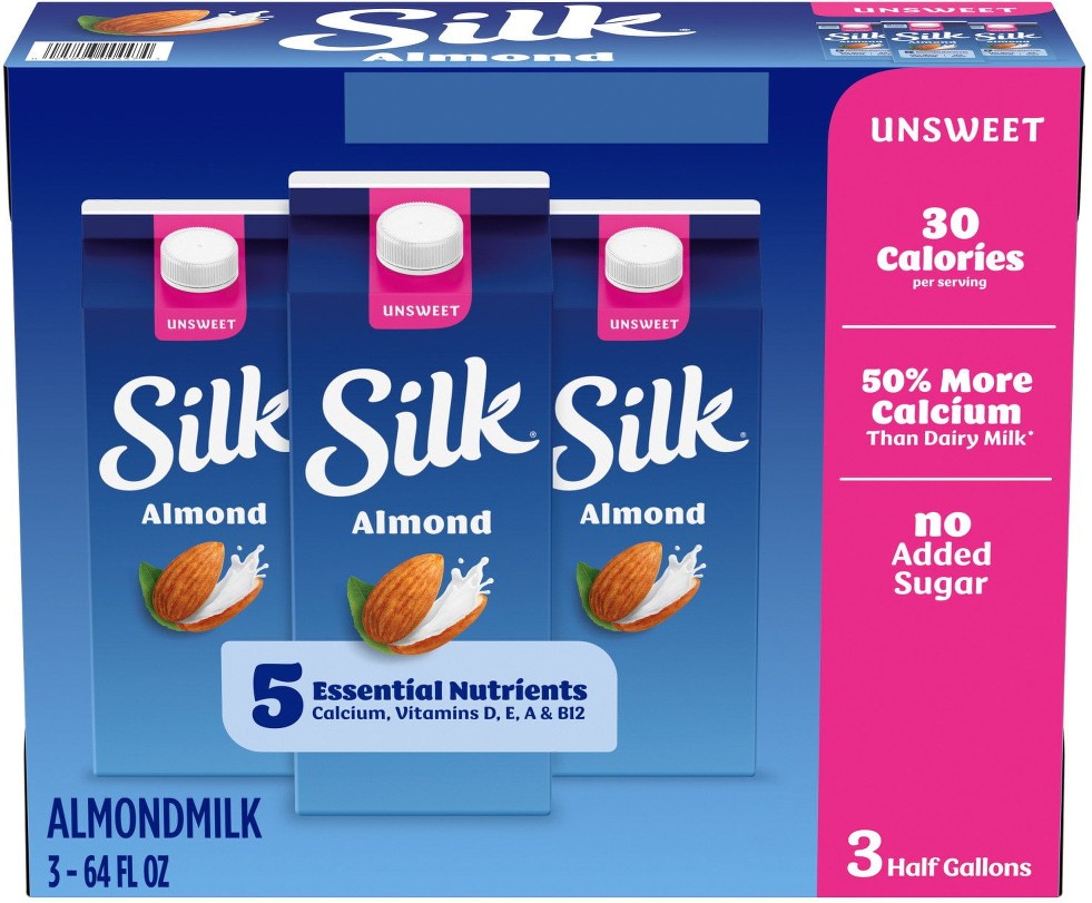 Unsweetened Original Almond Milk half gallon, 64 oz., 3 pk.
