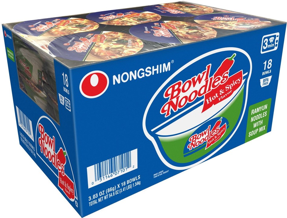 Bowl Noodle Hot and Spicy Beef Ramen 3.03 oz., 18 ct.