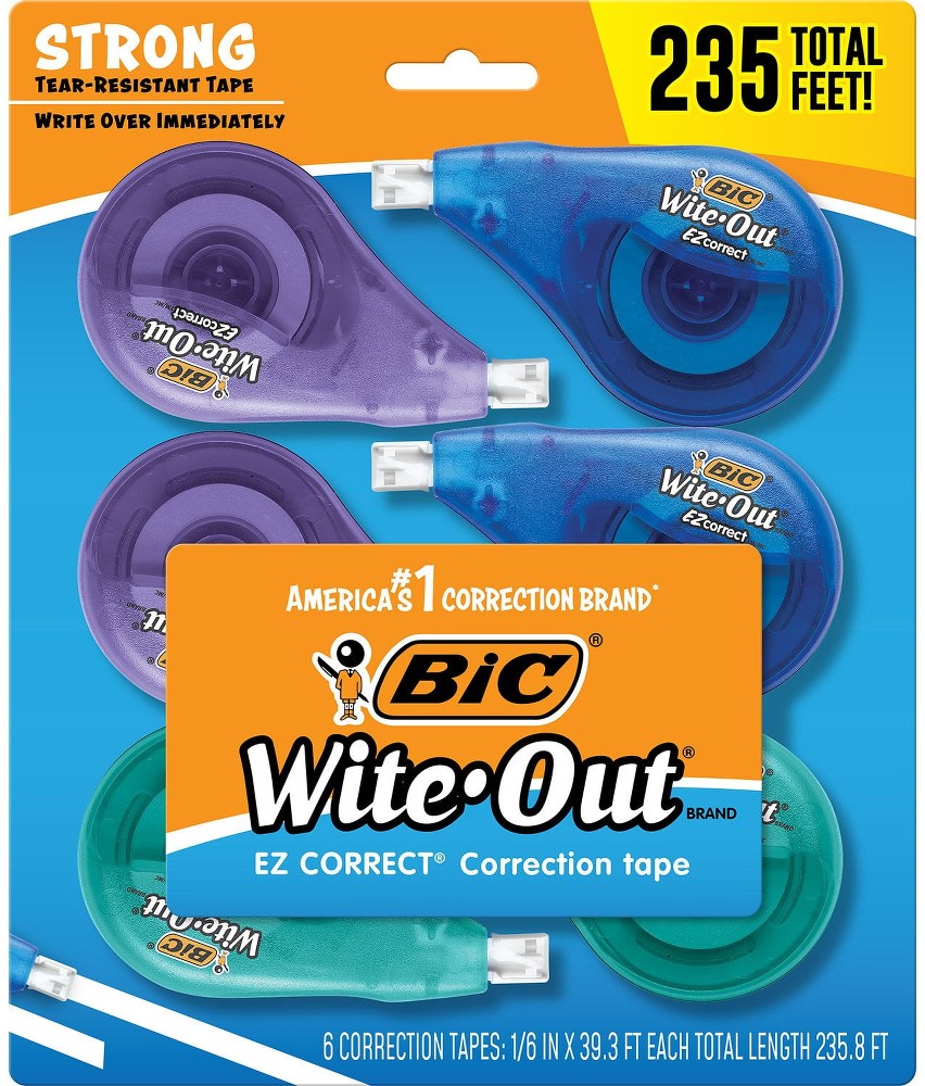 Wite-Out Brand EZ Correct Correction Tape, White, 6 Count, Colors may vary