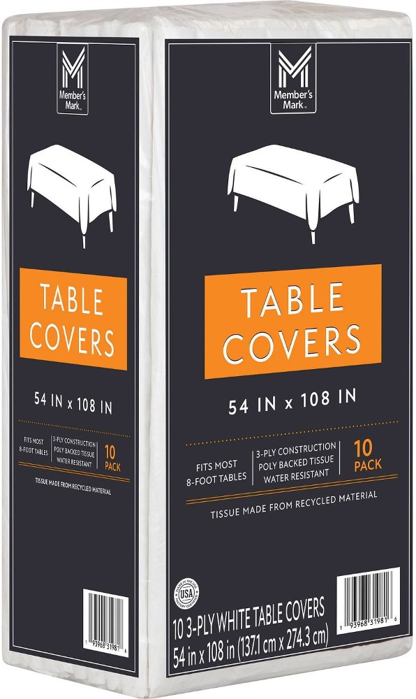 White 3-Ply Tissue Tablecovers, 54" x 108", 10 pk.